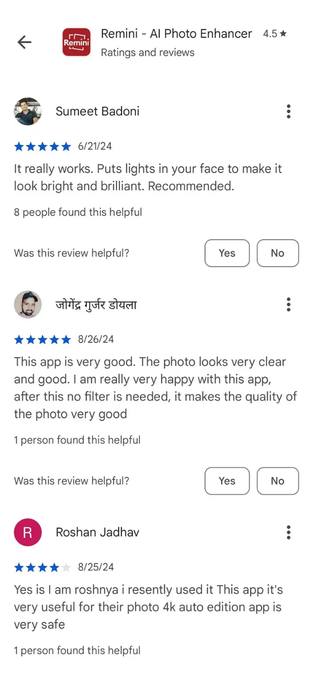 Remini User Reviews And Rating - Screenshot 1