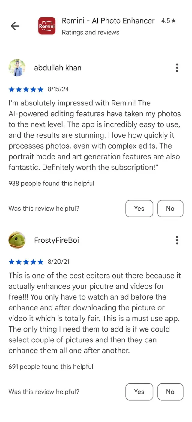 Remini User Reviews And Rating - Screenshot 4