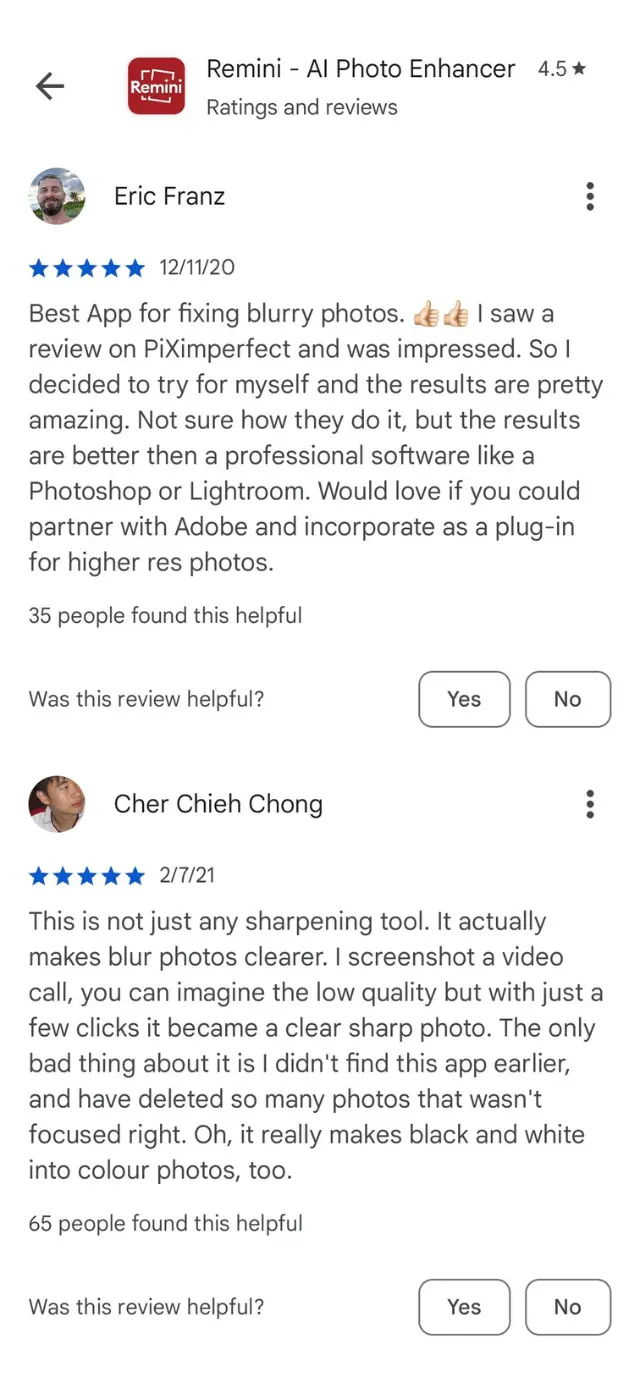 Remini User Reviews And Rating - Screenshot 5